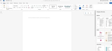 Microsoft 365 document interface with templates sidebar screenshot