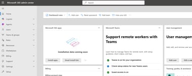Microsoft 365 admin center dashboard
