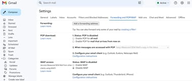 Gmail forwarding settings screenshot