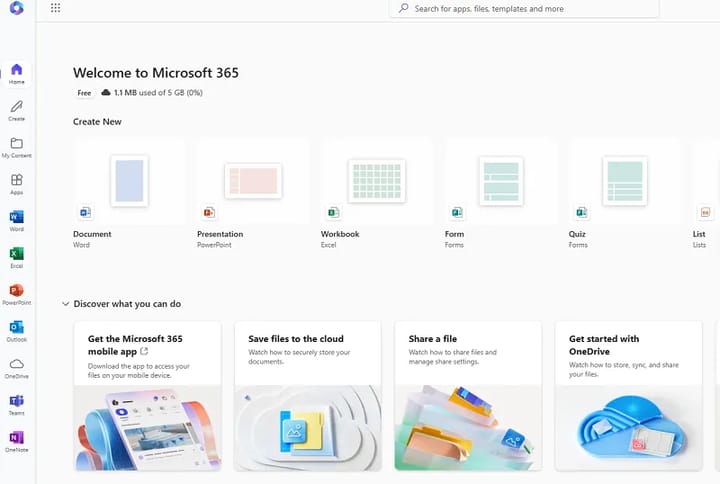 Microsoft 365 templates screenshot