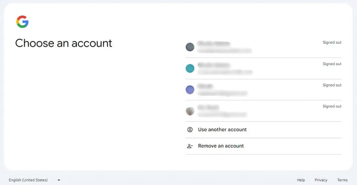 Choose a Gmail account screenshot