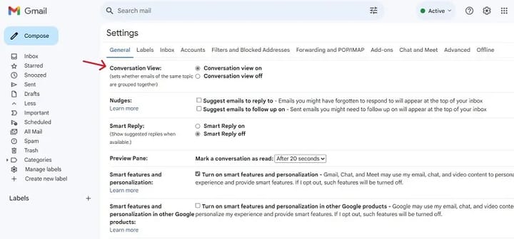 Settings/Conversation View screenshot