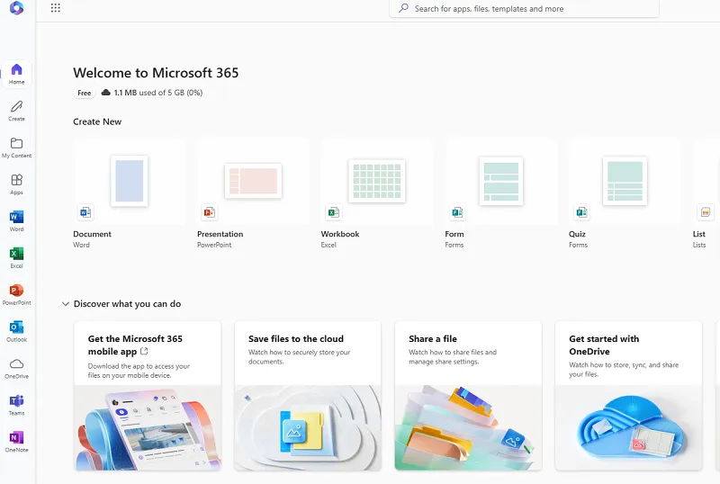 Microsoft 365 templates screenshot