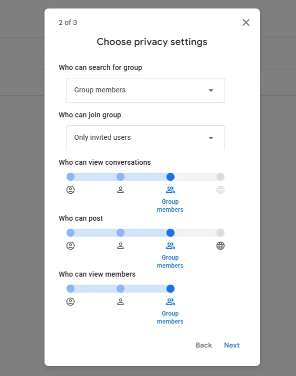 Privacy settings screenshot