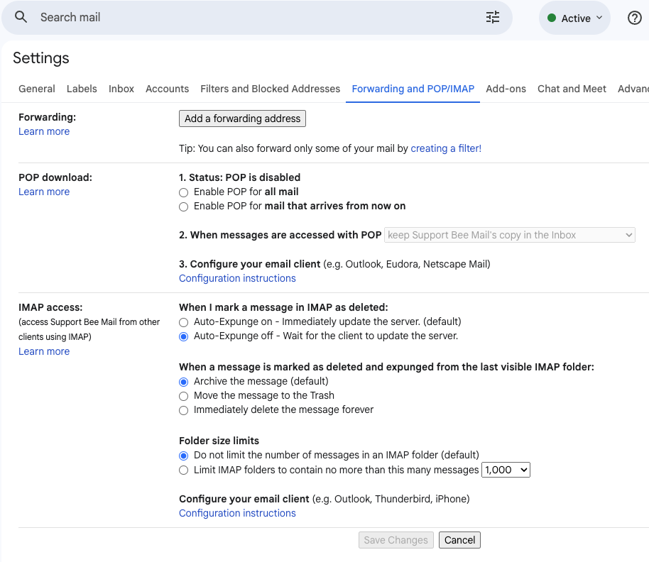 Adding a forwarding address in Gmail filter settings