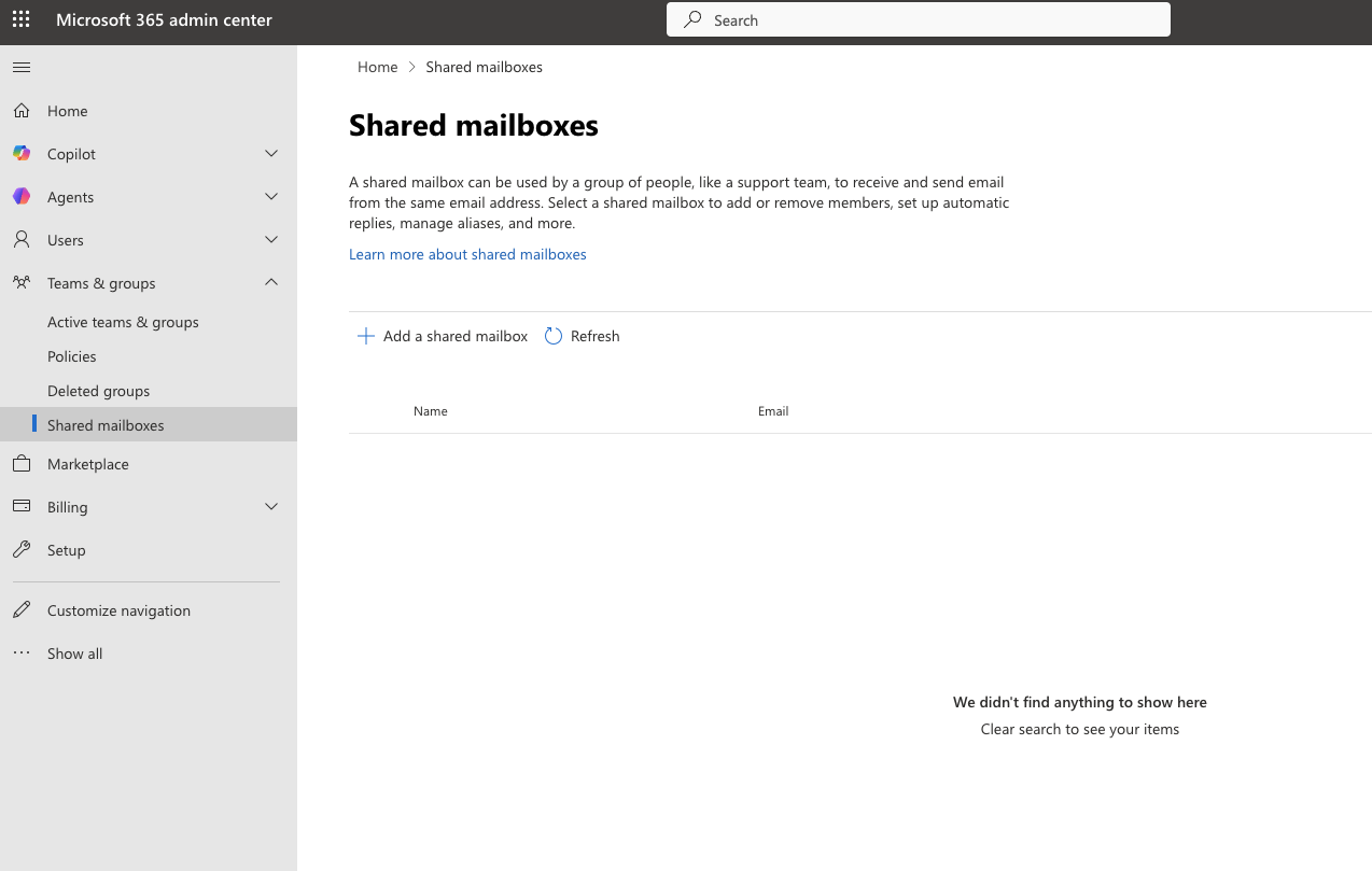 Navigating to Shared mailboxes under Teams & groups