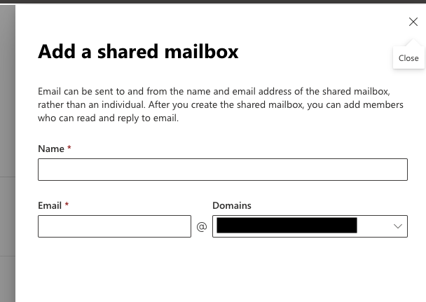 Adding a shared mailbox name and email address