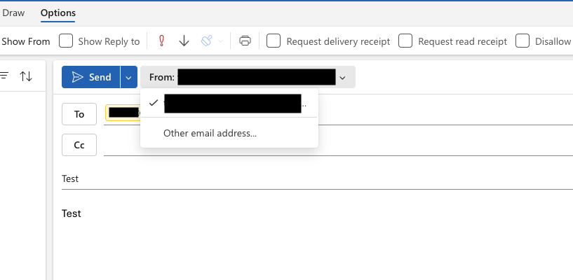 Selecting the shared mailbox address when sending from Outlook on the web