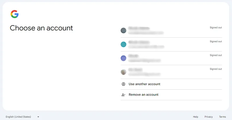 Choose a Gmail account screenshot