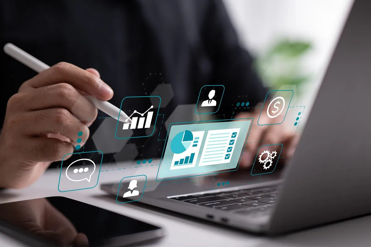 Using a CRM solution on a laptop